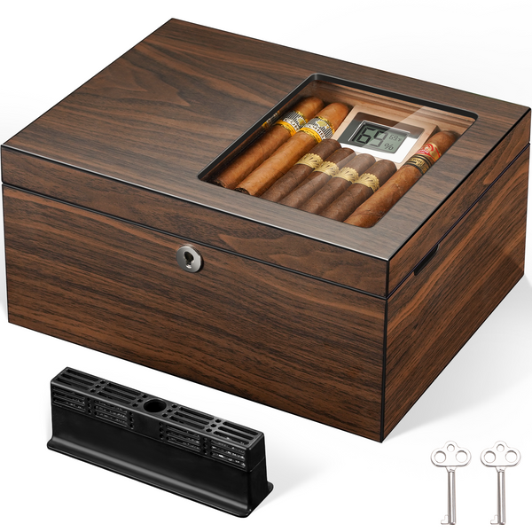 Taplet Cigar Humidor Box with Ventilation Grid – Holds up to 120 Cigars, Spanish Cedar Lining, Magnetic Dividers, Custom Gel Humidifier, Digital Hygrometer & Lock – Luxury Cigar Box for Aficionados