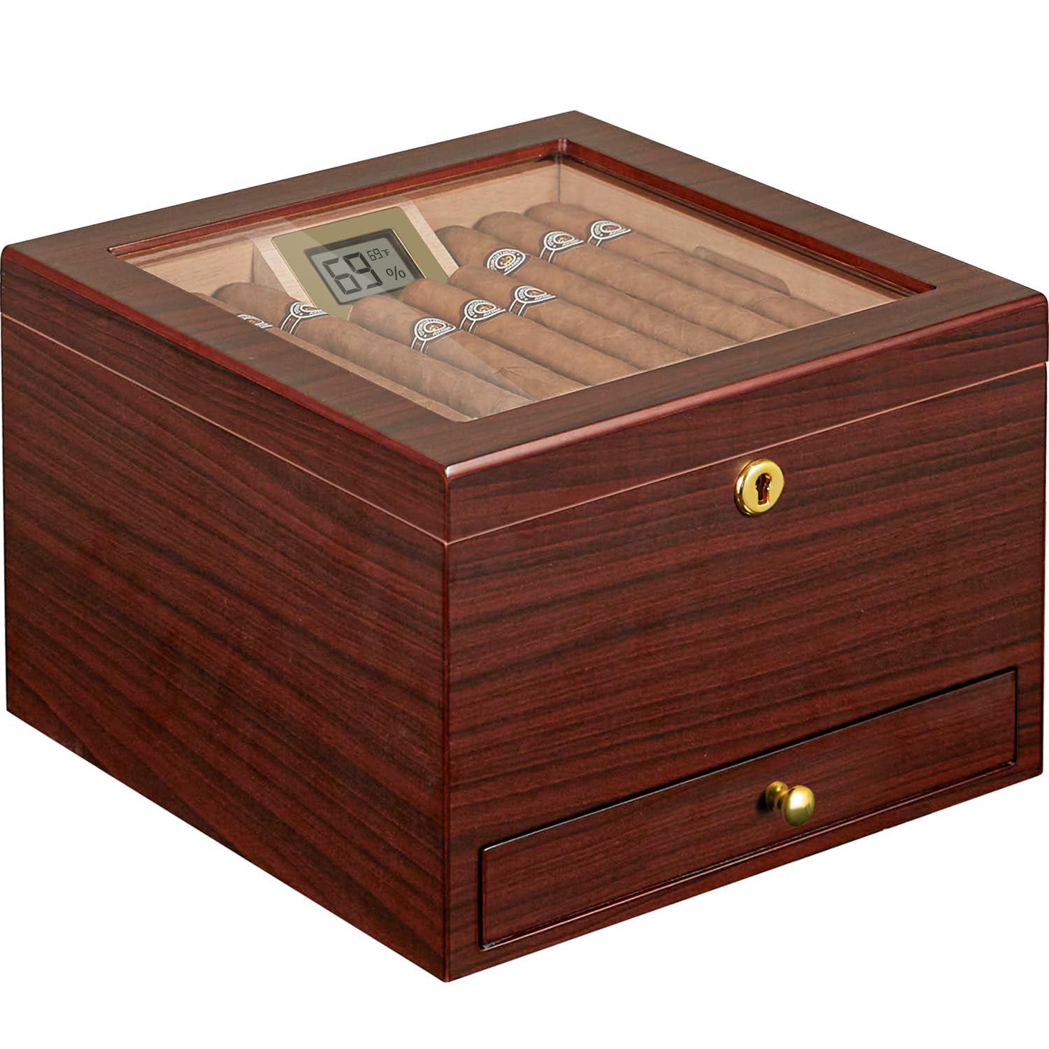 Flauno Cigar Humidor with Lock, Air Circulation System, up to 70 Cigar ...